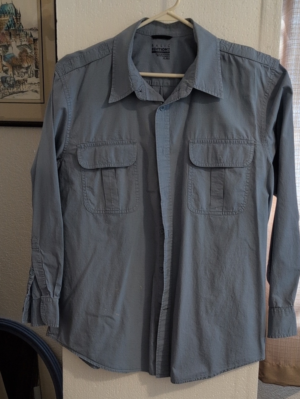 Men's Light Blue Button-Up Utility Shirt Jacket